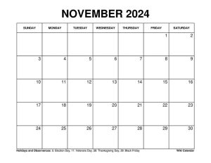 Printable November 2024 Calendar Templates with Holidays - Wiki Calendar