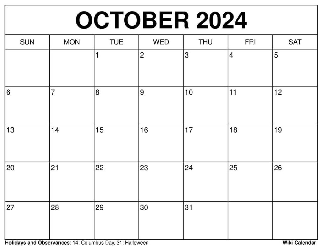 Printable October 2024 Calendar Templates With Holidays