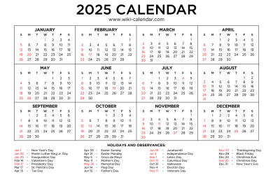 2025 Calendar