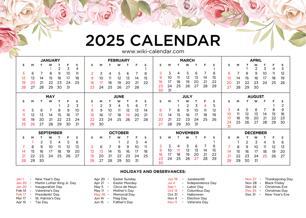 Floral Calendar 2025