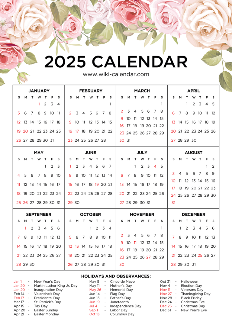 Free Printable Floral Calendar 2025 - Wiki Calendar