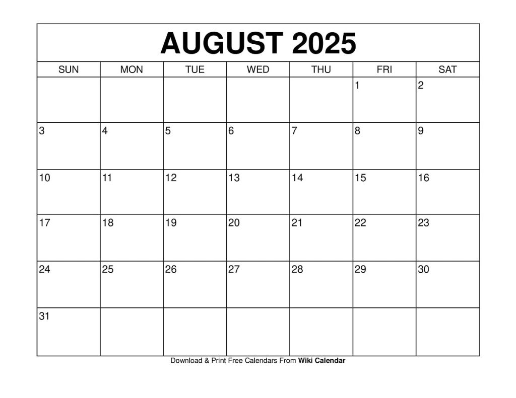 August 2025 Calendar with US Federal Holidays