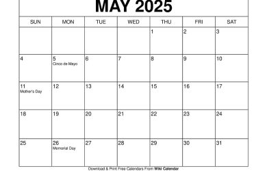 May 2025 Calendar with US Federal Holidays