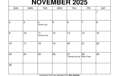 November 2025 Calendar with US Federal Holidays