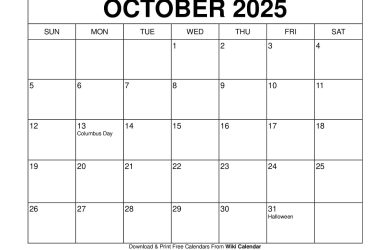 October 2025 Calendar with US Federal Holidays