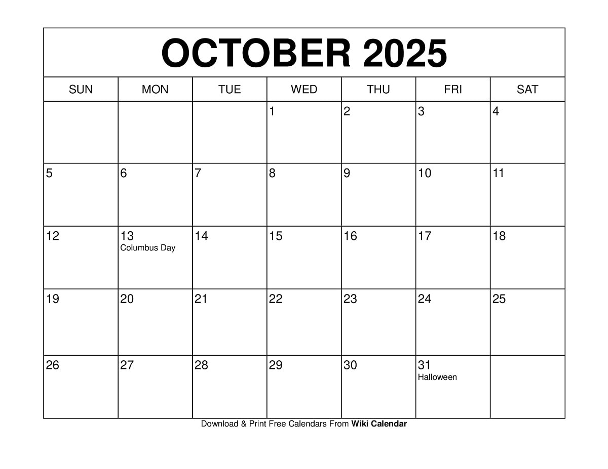 October 2025 Calendar with US Federal Holidays